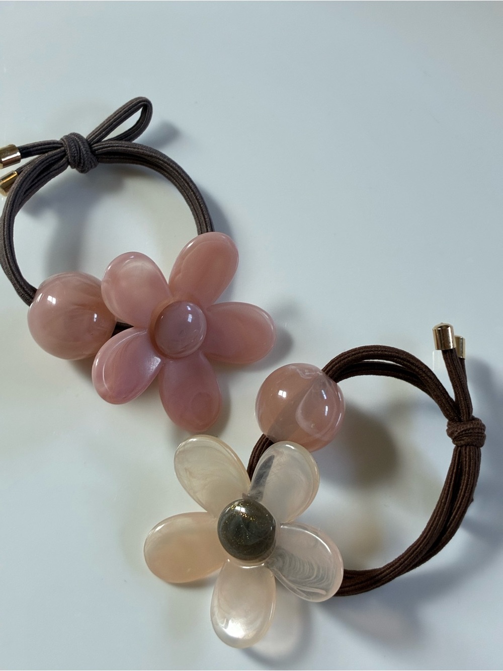 Floral Resin Hair Ties Set in Pink and Beige - Hair Accessories